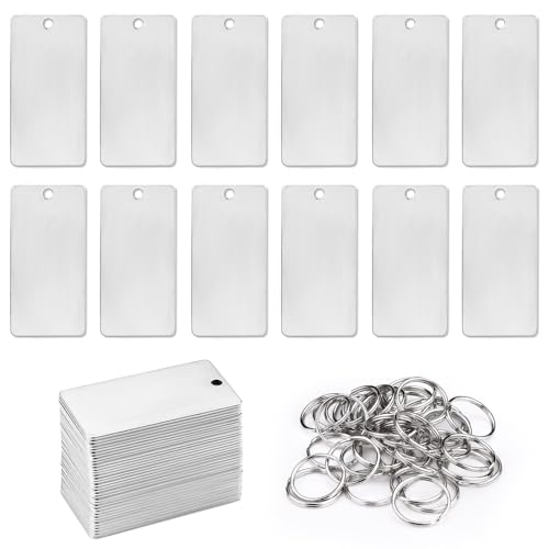 Modixun Lote de 35 piezas de acero inoxidable para troquelar y grabar, llaveros de metal DIY con llavero, rectángulo grabado láser pulido, 5 x 2,5 cm