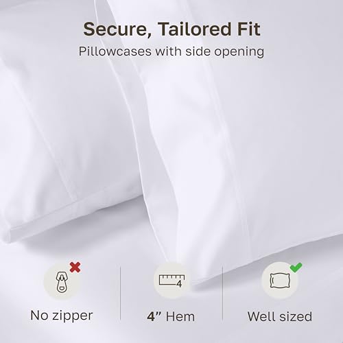 Image of California Design Den 800 Thread Count 2-Pack Pillowcases King | Soft & Thick 100% Cotton Sateen Backed by Good Housekeeping Seal, Classic Side Opening 4 inch Hem, Fits King Pillows - White