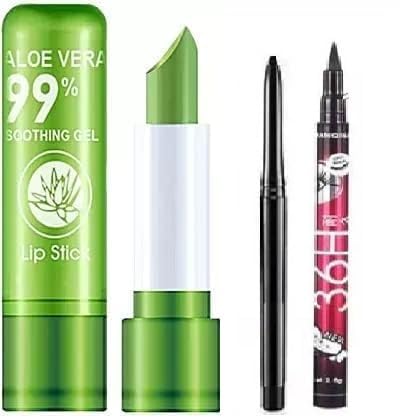 Luhsan Professional Long lasting Moisturizing Formula Lip Balm Magic Temperature Color Changing Aloe Vera Lipstick With 36H Waterproof Eyeliner And Kajal Pencil Lip & Eye Makeup Kit Set - (Pack of 3)-picture-47