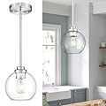 JAZAVA Globe Pendant Light Fixture, Modern Brushed Nickel Hanging Light with Clear Glass for Kitchen Island Dining Room Bedroom Hallway Foyer (1 Pack), PL101BN