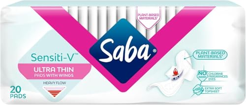 Image of SABA Sensiti-V Ultrathin Pads for Sensitive Skin, Regular Flow, 2-Pack of 20 Pads (40 Count)