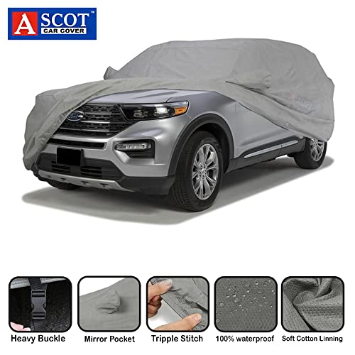 Image of ASCOT, CAR COVER Premium 3-Layer Waterproof & Heat-Resistant Car Cover for TATA NEXON 2023-2026 | UV Shield, Dustproof|Mirror & Antenna Pockets (NEXON Fearless Pr + S DT, Tiebond Grey, Car Body Cover)