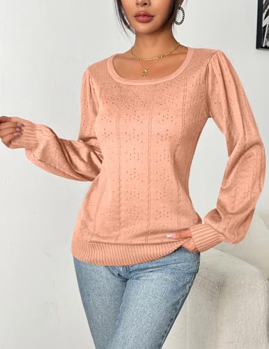 Image of HOTOUCH Sweaters for Women 2026 Fall Trendy Tops Casual Puff Sleeve Square Neck Cute Tunic Pullover Blouses XS-XXL