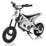 KerryYoo C11 24V 250W Electric Dirt Bike for Kids, Up to 9.3MPH Off-Road Electric Motorcycle with Explosion-Proof Tires, Twist Grip Throttle, Spring Suspension,Kids Ride On Dirtbike - White