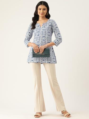 Image of feranoid Designer V-Neck Short Straight Kurti with 3Quarter Sleeves