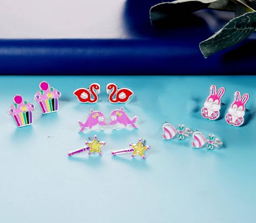 Image of 33 Pairs Stainless Steel Cartoon Earrings for Girls - Hypoallergenic Colorful Stud Earing Set, Mix & Match Cute Earring for Teens, Kids, Doll Dressup Accessories