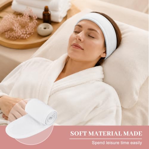 Image of Whaline 3Pcs Spa Facial Headband Make Up Wrap Head Terry Cloth Headband Adjustable Washable Towel for Shower Makeup Face Washing Skincare Facial Treatment Sport Fits (White, Black, Pink)