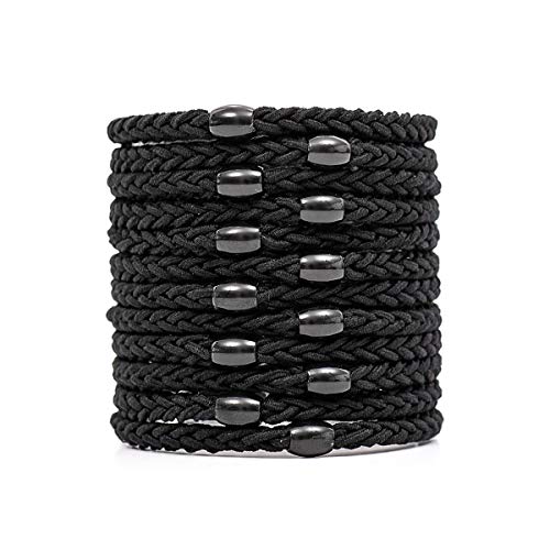 Otartu 12 Pack Ponytail Holder, Black Hair Ties For Thick Hiar With Bead Accent, Exceptionally Secure with Gentle Hold (black)