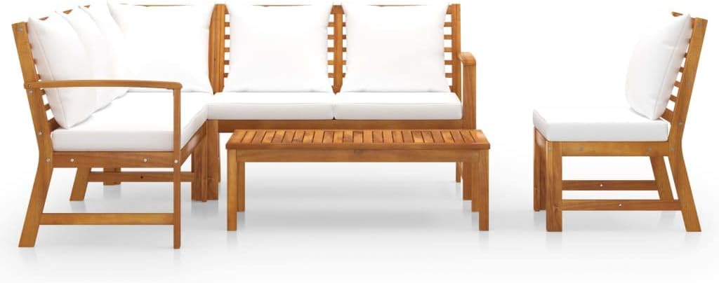 vidaXL Patio Lounge Set 5 Piece, Patio Furniture Set for Outdoor, Sectional Sofa with Cushions, Corner Sofa, Modern Style, Cream Solid Wood Acacia