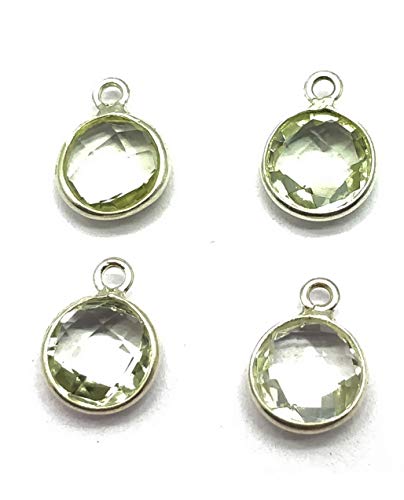 Gemstone Connector Natural Green Amethyst Silver coonector, 925 Sterling SILVER pendent Silver Plated connector charms, size 7x7mm Vermeil Bezel Link Bezel Gem Jewelry Findings code- SKU-308