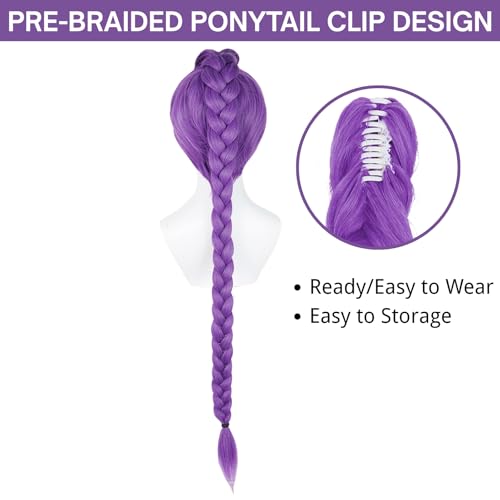 wiggy mermaid long purple braid wig for women purple base wig with braids ponytail clip  cap for stage party halloween costume cosplay