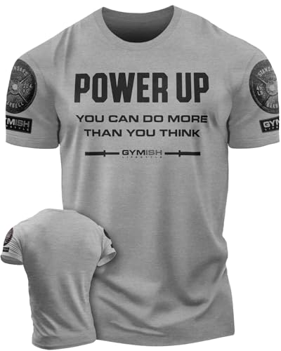 Gymish Lifestyle Power Up Mens Bodybuilding T-Shirts Graphic Tees Short Sleeve Workout Shirt