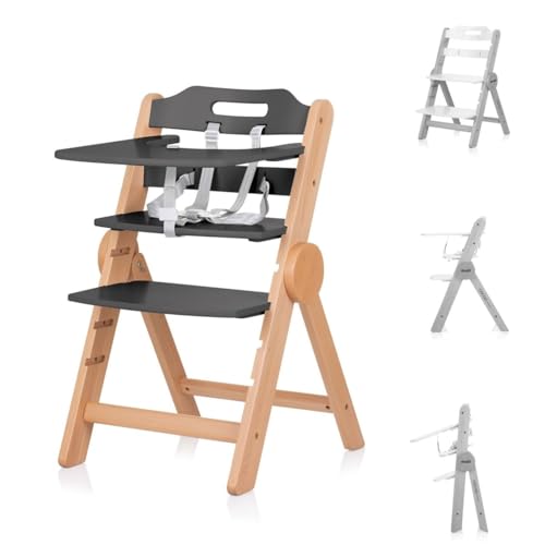 Chipolino - Trona infantil de madera Cacao silla escalera, reposapiés, plegable, color gris