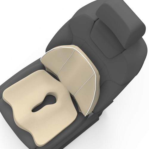 Image of Pillow Kit Memory Foam Back Support and Siting Cushion Ergonomic Adjust Sitting Position Relief Pain for Car or Office Chair. (Royal beigh, Spine Support)