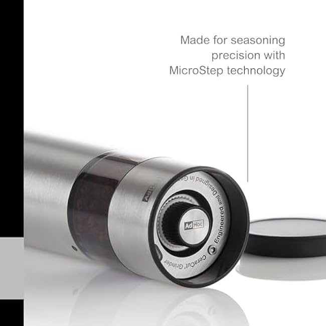 AdHoc Electric Salt & Pepper Grinder - Spice Grinder with One-Button Operation - Mill with CeraCut Ceramic Grinders - Uses SilentDrive for Quiet Operation - Battery Powered Spice Grinder