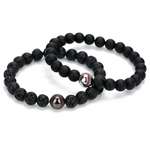 Pulsera baseball de piedras negras mate y piedra blanca miniatura 4