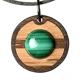  Echter Malachit Schmuck Anhänger mit Band. Naturschmuck. Edelholz Holzschmuck. Kleinserie. Handarbeit aus Deutschland.