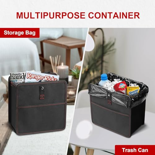 Image of Simple Deluxe 3 Gallon Car Trash Can, Leak-Proof Car Garbage Can with Storage Pockets, Collapsible, Portable and Waterproof, Black