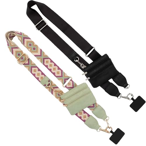 Image of crazyliandlin Phone Strap with Zippered Pouch, Clip and Go Strap for Phone with Wallet Crossbody, Phone Strap Crossbody (2pcs-e)