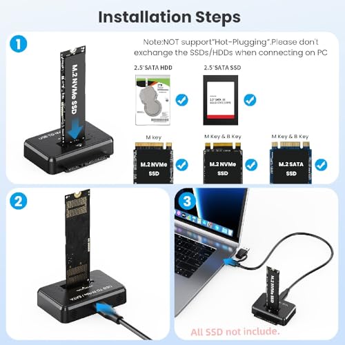 Cablecc USB-C USB3.0 Tipo-C a M.2 NVME M-Key/SATA 2.5" miniatura 7