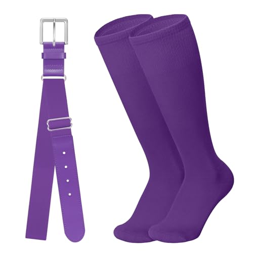 Leroci Baseball Belt and Baseball Socks Combo Set for Youth Boys and Girls Purple