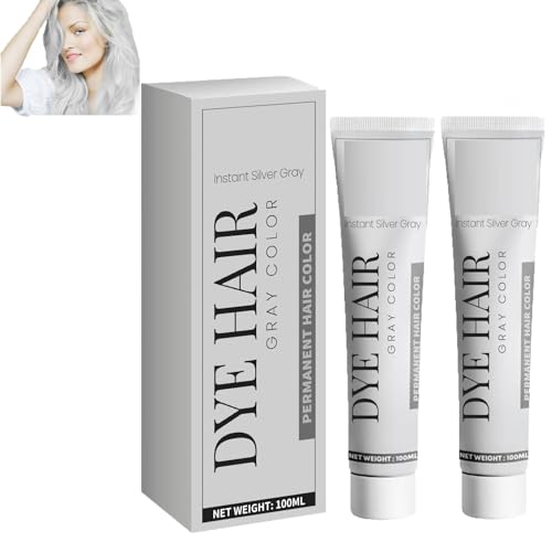 2 x Silver Grey Natural Hair Dye Cream, Temporary Hair Colour Cream Natural Unisex Hair Dye Light Grey Silver Colour Cream, Natural Unisex Hair Dye Light Grey Silver Colour Cream, for All Hair Types