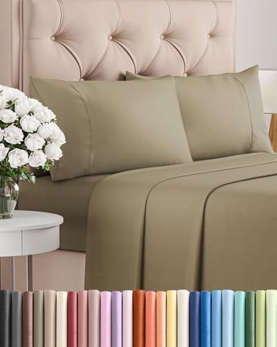 Image of Twin 4 Piece Bed Sheet Set - Comfy, Breathable & Cooling Sheets - Khaki | Ultra Soft Hotel Luxury Bedding Set with 8-16 Inch Deep Pockets, 1 Flat & 1 Fitted Sheet & 2 Pillowcases, Wrinkle & Fade Free