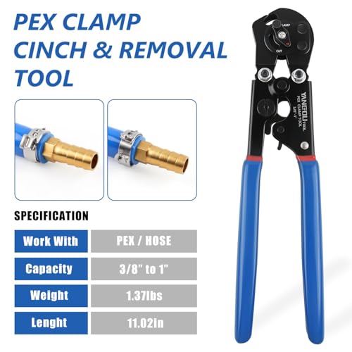 2 in 1 Ratchet PEX Crimping Tool Cinch and Remove Dual Function Suitable for 3/8" to 1" Stainless Steel Clamps with Pex Cutter and Stainless Steel Pex Clamps 1/2" 25PCS, 3/4" 10PCS by Yangoutool - Image 5