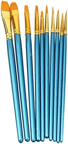 10 Pcs Round Pointed/Flat Tip Nylon Hair Watercolor Artist Paint Brush Set