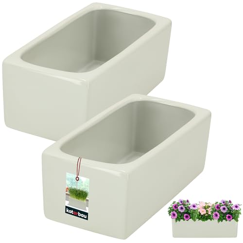KOTARBAU® 2er Set Blumentopf rechteckig innen Keramik glasiert Weiß 24 x 12,5 x 9 cm Bonsai-Topf Blumentopf länglich innen Kräutertöpfe Fensterbank Bonsai Schale Keramik Orchideenschale Sukkulenten