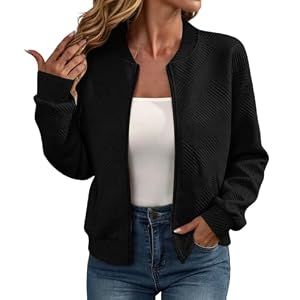 Lvnsdknerse Ubergangsjacke Damen Bomberjacke Damen Blouson Herbstjacke Leichte Reißverschluss Sweatjacke Kurz Pilotenjacke Einfarbig Jacke Langarm Übergangsjacke Fliegerjacke