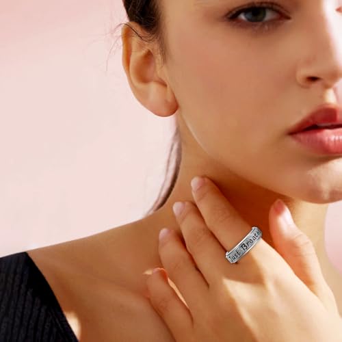 Fidget Spinner Ring for Women - Just Breathe Inspirational Hope Rings, Stainless Steel Anxiety Women's Ring for Stress Relief, Thumb Rotating Rings for Adults Jewelry Gift for Her2