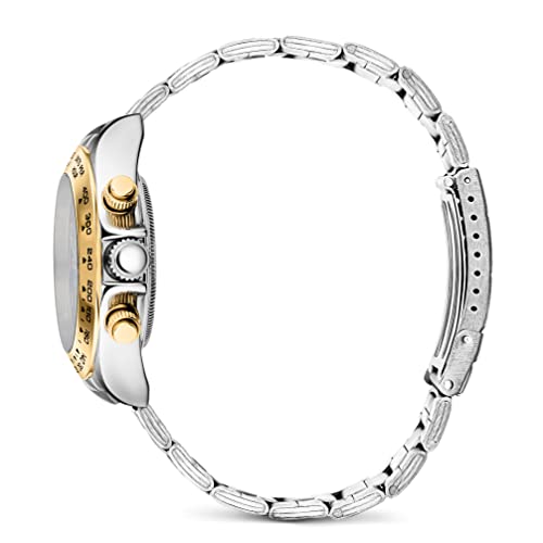 Stauer Corso Stainless Steel Automatic Watch For Men – Blue-Dial Analog Watch W/Two-Tone Stainless Steel Bracelet – 27-Jewel Automatic Movement Mechanical Watch – Luxury Gift For Men #TOP2