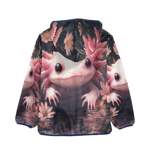 Pink Axolotl with Flowers Toddler Fleece Jacket Girl Boys Hooded Fleece Jacket Coat Warm Outwear Zip-up 3-10T2