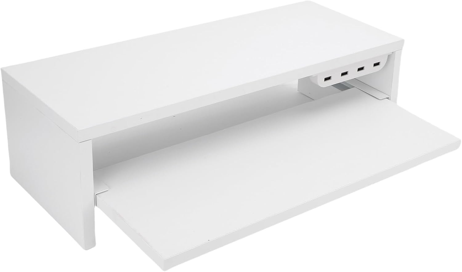 CHICIRIS Desktop Display Riser, Multifunctional Wood Stand with AC Outlets USB Ports and Sliding Shelf for Computer Monitor Laptop Screen Charging and Desk Organization (Cream White)