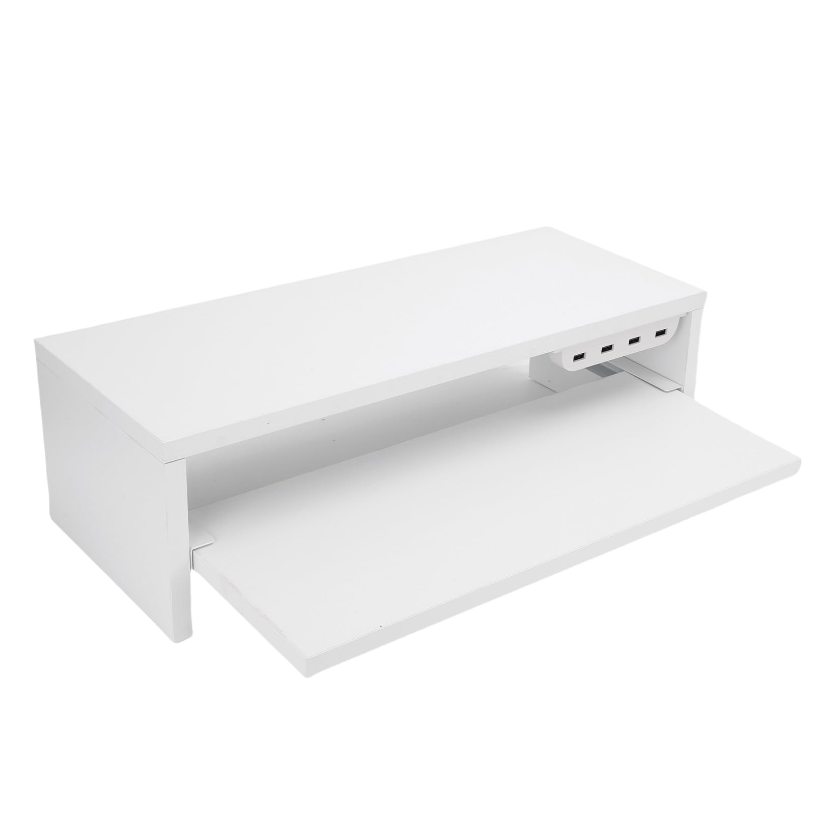 Supporto per display da tavolo con cassetto Prese CA e hub per porta USB Stazione di ricarica multifunzionale Supporto per laptop in legno Organizzatore per monitor per l'home (Bianca)
