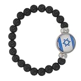 COOLHIYA Pulsera de Muñeca Bandera Israel en Vidrio Negro, Accesorio Israelí Cómodo y Elegante para Hombres y Mujeres en Festivales