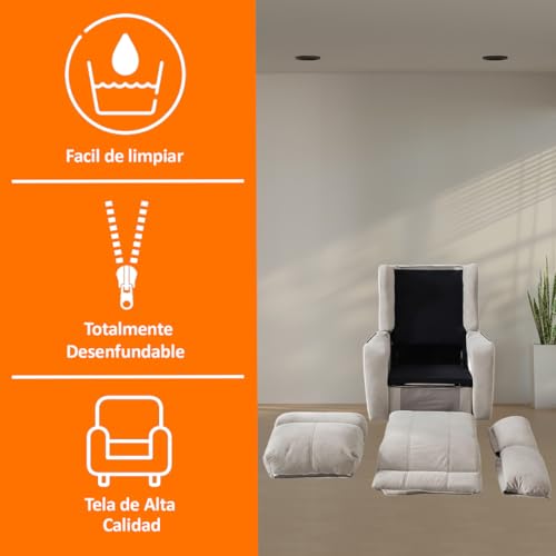Genérico Sillon Relax Reclinable Electrico, Gravedad Cero | Desenfundable, Botonera Cromada con Puerto USB | Madera de Pino | Relax | Sillones Reclinables | Silla Sofa | Electrico Moderno | Beige - imagen 6