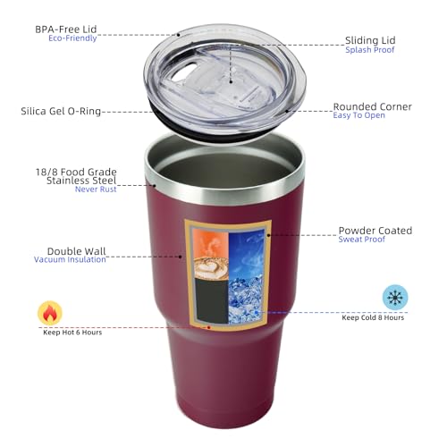 Image of BJPKPK 30 oz Tumbler with Lid and Straw, Insulated Stainless Steel Cup | Double Wall Vacuum, BPA Free, Leak Proof, Keeps Hot /Cold, Travel & Beach Ready, Car Holder Fit, Brick Red