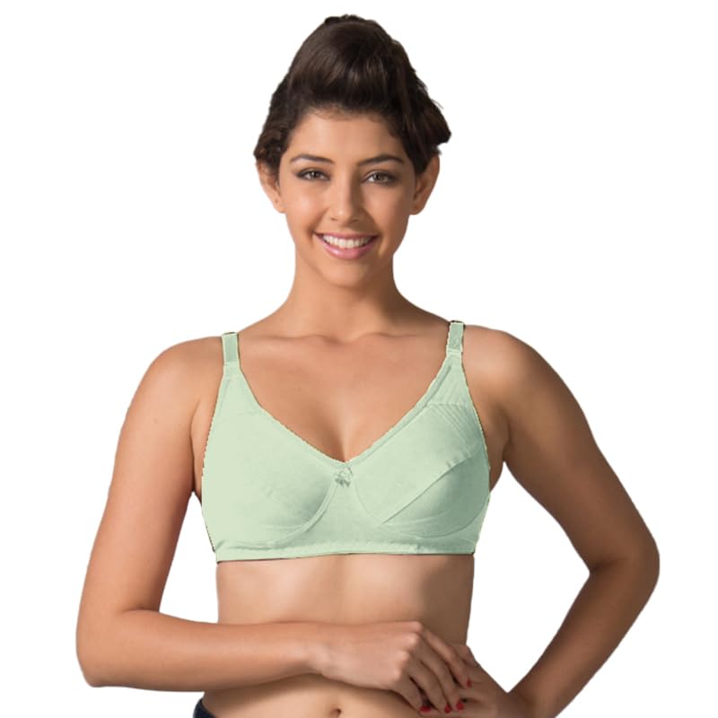 SHERRY Women's Comfortable Encircled Wirefree Stretch Cotton Full Cup Regular Bra -Green