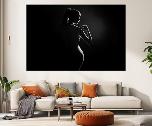 Tableau abstrait noir et blanc pour grand mur vide : impression toile silhouette femme 80x140