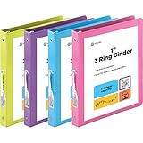 1 Inch 3 Ring Binder 1” Binder Clear View Cover with 2 Inside Pockets, Colored School Supplies Office and Home Binders Assorted Colors May Vary (4 Pack) – by Enday