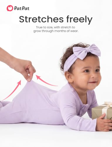 Image of PATPAT Bamboo Viscose Baby Footie with Headband, NB-2T | 2 Way-Zipper, Fold-over mittens and feet, Soft and Breathable, True to size, Stretchy for duration, Comfort in every season