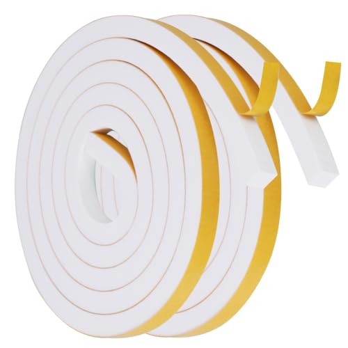 flintronic Dichtungsband für Türen Fenster 12mm(B) x12mm(D)4m(L) Selbstklebend Schaumstoffband Türdichtung Fenster, Gummidichtung für Kollision Siegel Schalldämmung Weiß (2 Rollen je 2m Lang)