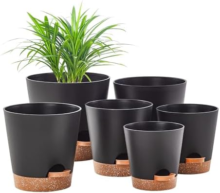 FaithLand 6-Pack Black Self Watering Planter Pots for Indoor Outd...