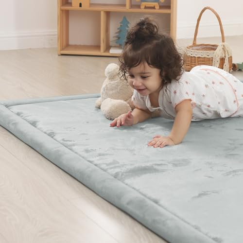 Image of 1.5 inch Thick Padded Baby Play Mat for Floor Tummy Time, Pro Soft Foam Activity Playroom Playmats, Easy Care with Non-Slip Safe for Infant Toddlers Crawling 71 inchx 79 inch (Light Grey)