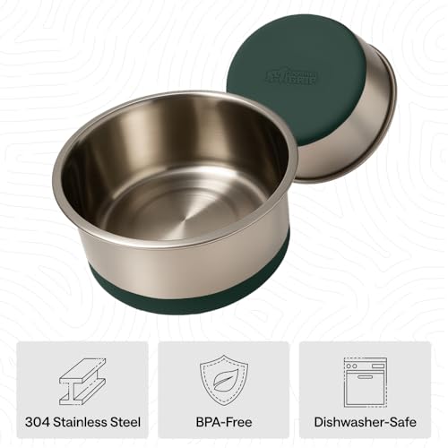 Image of GORILLA GRIP Dog Bowls, Food Grade 304 Stainless Steel, Holds 2 Cups Each (16 fl oz) Food and Water Bowl for Feeding Dogs and Cats, Dishwasher Safe, Rust Resistant, BPA Free Rubber Base Set of 2 Green