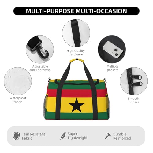 Flag Of Ghana Foldable Travel Duffel Bag Tote Carry On Luggage Bag For Weekend Getaways, For Spontaneous Trips 5