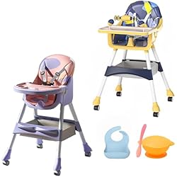 Tronas Bebé Hiperbebé Tronas de Bebe con Babero y Vajilla de Silicona - Trona de Bebe Evolutiva hasta 25kg - Silla de Comer Portatil para Bebe (Estampado Rosa)