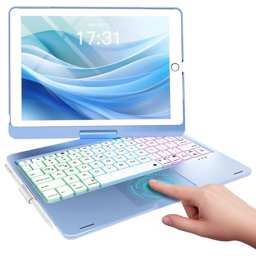 Image of Baisla iPad 9th Generation Case with Keyboard 10.2 inch (2021), 360 Rotatable with Trackpad & Rainbow Backlit, iPad Keyboard case for 9th /8th /7th, iPad Air 3, iPad Pro 10.5 (Sky Blue)